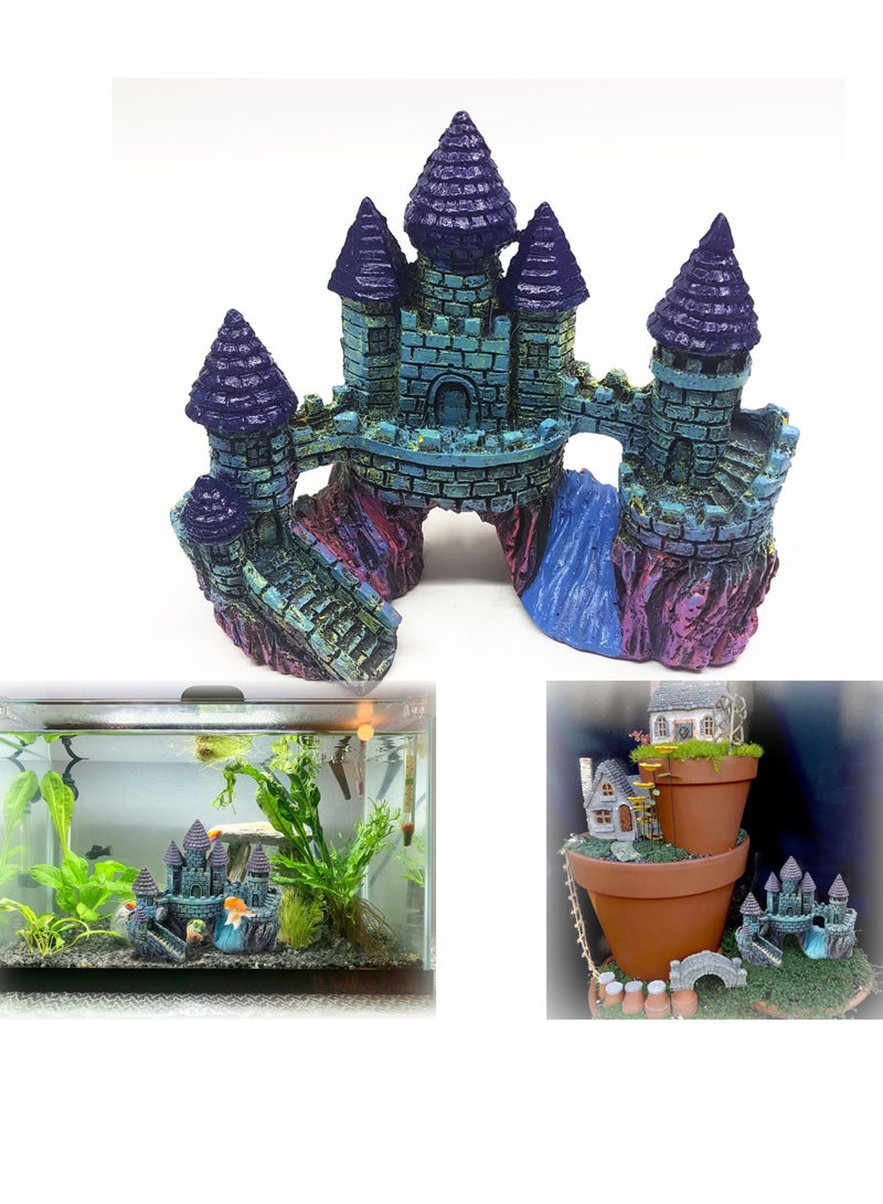 زينات حوض السمك قلعة، منزل للاختباء لسمكة الذهب، إكسسوارات كهف أكواريوم واقعية للمياه المالحة والعذبة، زينة منزلية لحوض صغير إلى كبير سعة 5-150 جالون - Image 1